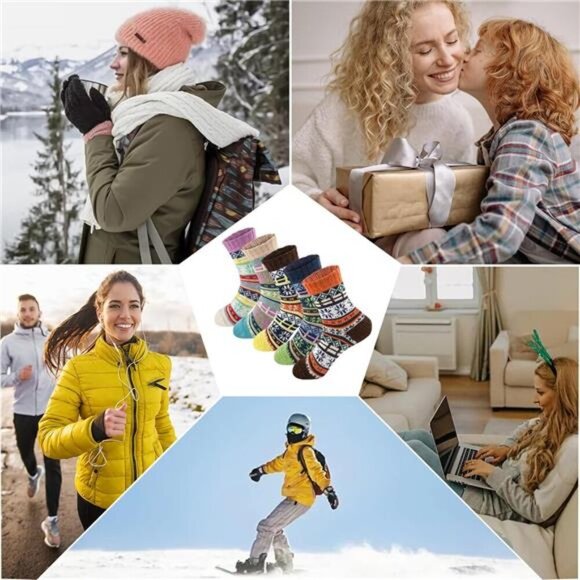 5Pairs Free Size Fuzzy Socks Soft Wool Crew Warm Socks Winter Multicolor - Picture 7 of 8